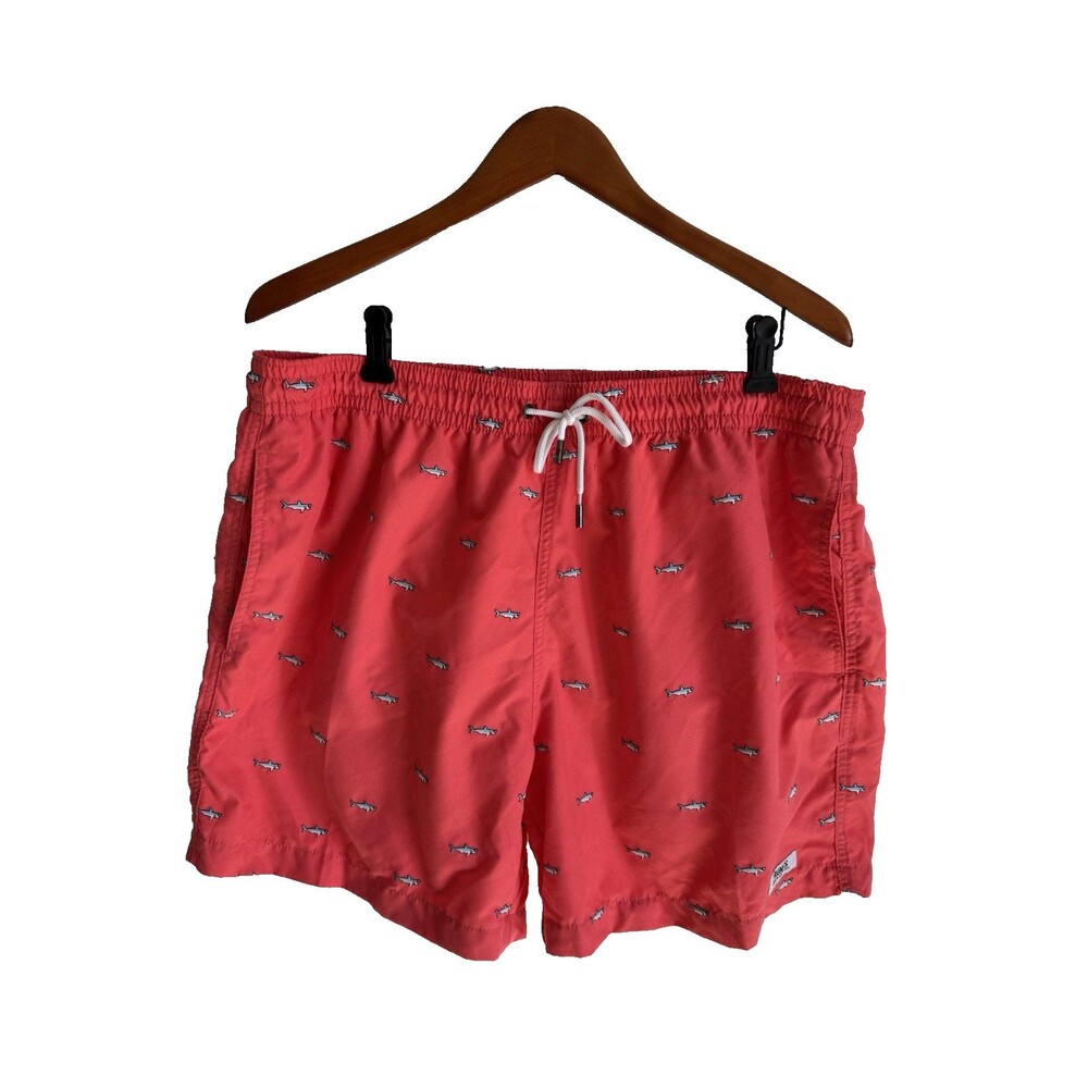Trunks Surf & Swim Co Mens Swim Shorts Sz XXL  Sharks Pockets Drawstring Orange